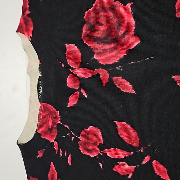 Talbots Petite Red & Black Floral Pure Merino Wool 3/4 Sleeve Top #W-875 - Picture 5 of 11